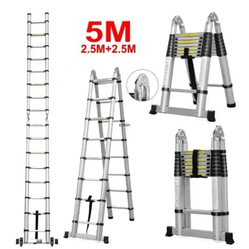 Escada de Alumínio Dobrável Multiuso, Escadas Estáveis, Escada Reta, Passo Industrial Herringbone, HWC, 5m, Novo