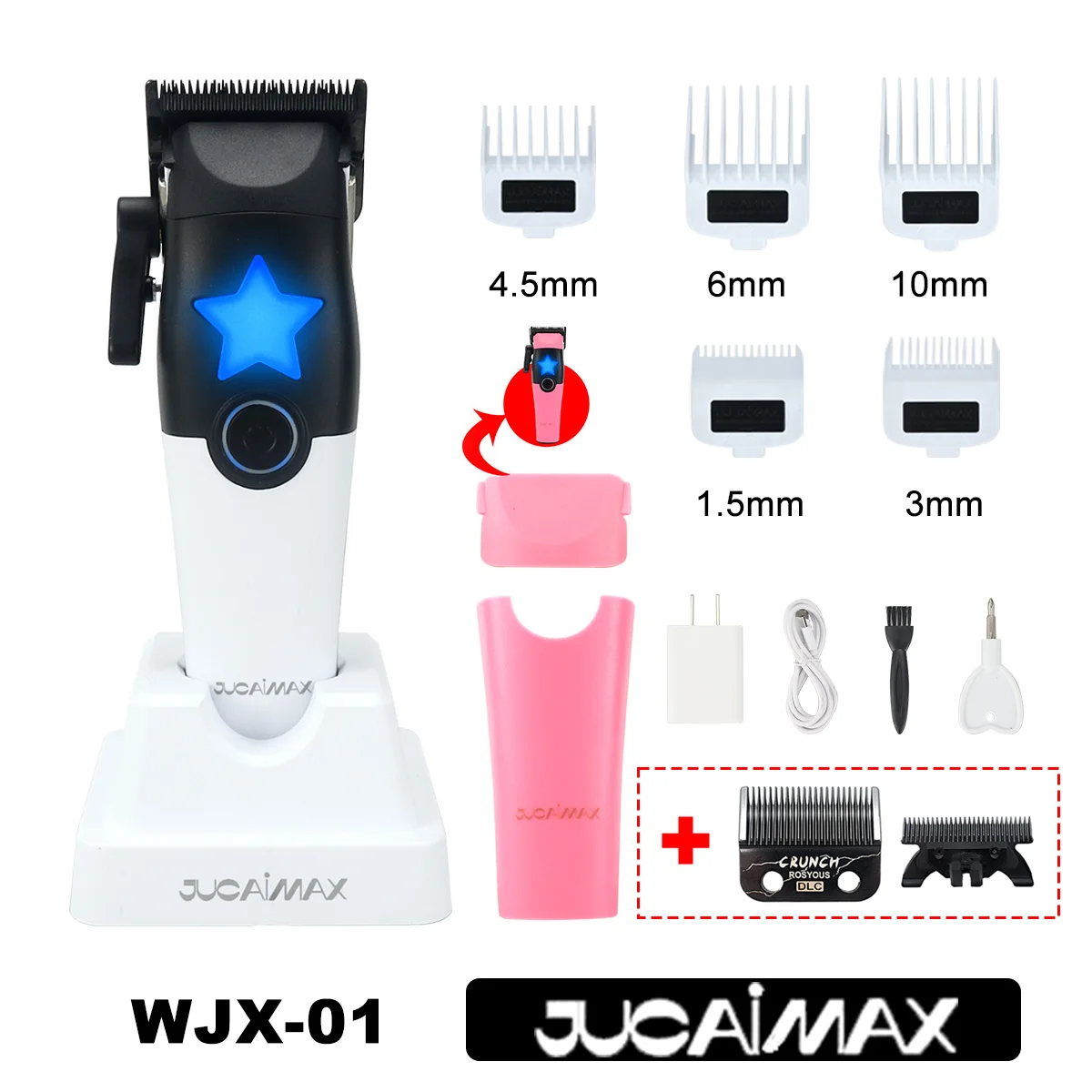 

JUCAIMAX WJX-01 Professional Hair Clipper for Men 8000RPM Brushless Motor with Base Charger 3200mAh Hair Cutting Machine Barber