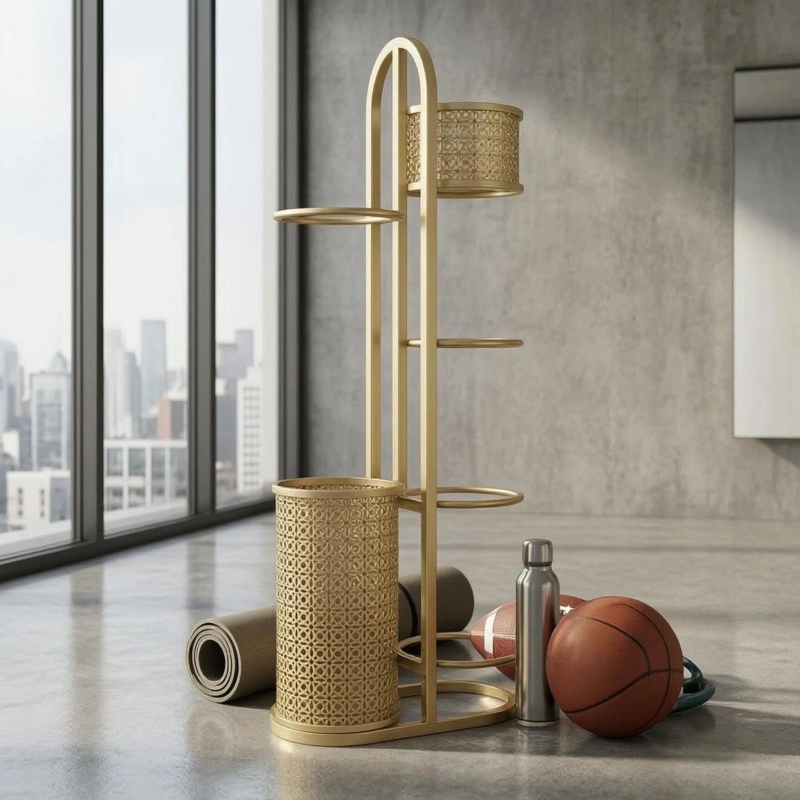 Sports Ball Rack Wrought Iron Ball Storage Rack Sports Equipment Organizer Freestanding Arched Frame