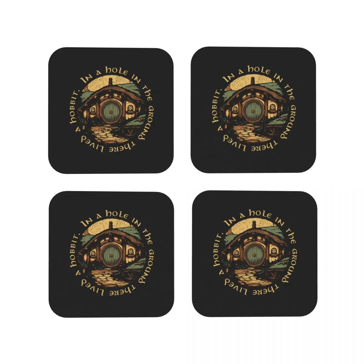 In A Hole In The Ground There Lived A Hobbit Coasters Coffee Mats Mug Cup Placemats Tableware Pads for Home Kitchen Dining Bar