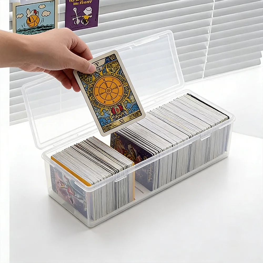 Transparent Dustproof Card Storage Box (Includes 7 Dividers) Portable Plastic Case Suitable for Tarot Cards/Board Game Storage