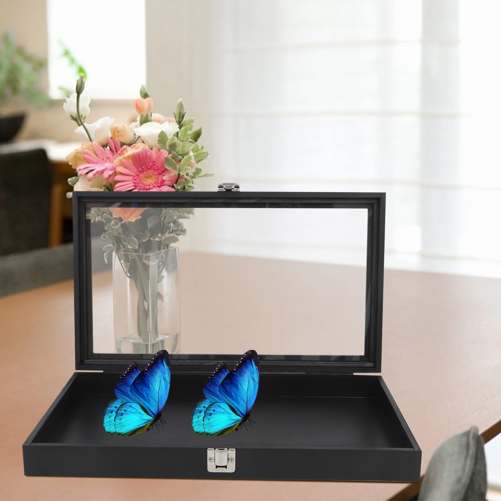 

Elegant Wooden Flip Top Specimen Butterfly Display Case Storage Holder Vintage Shadow Box For Badges Medals Dried