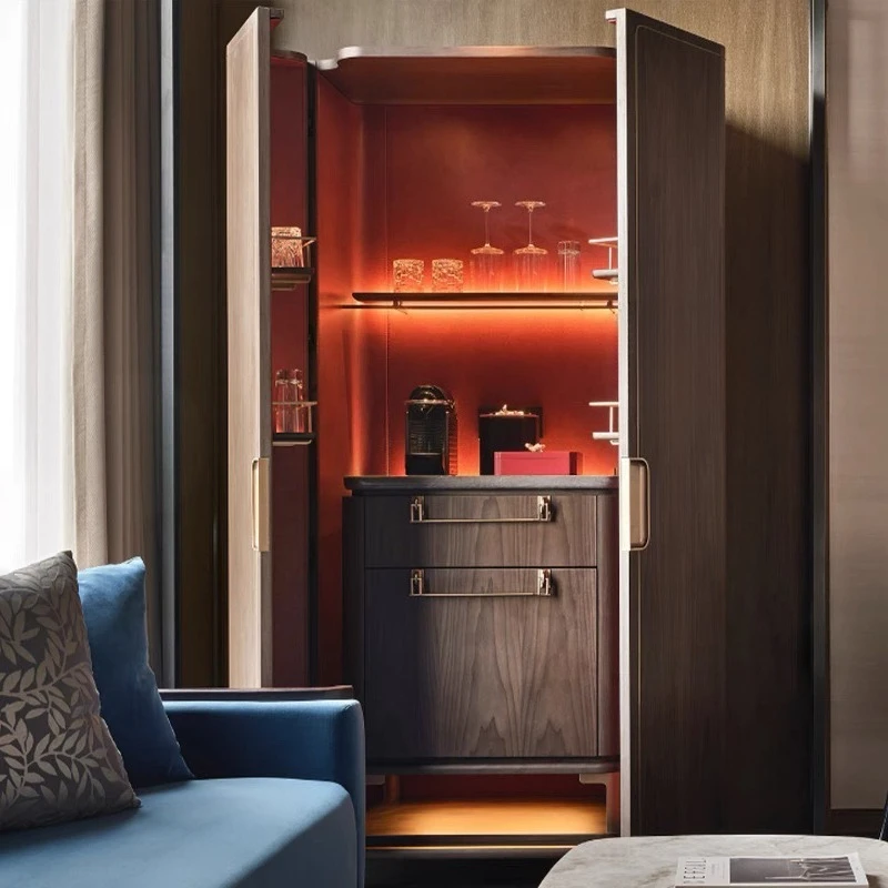 I wine cabinet villa luxury high-grade solid wood large apartment living room glass display cabinet designer locker