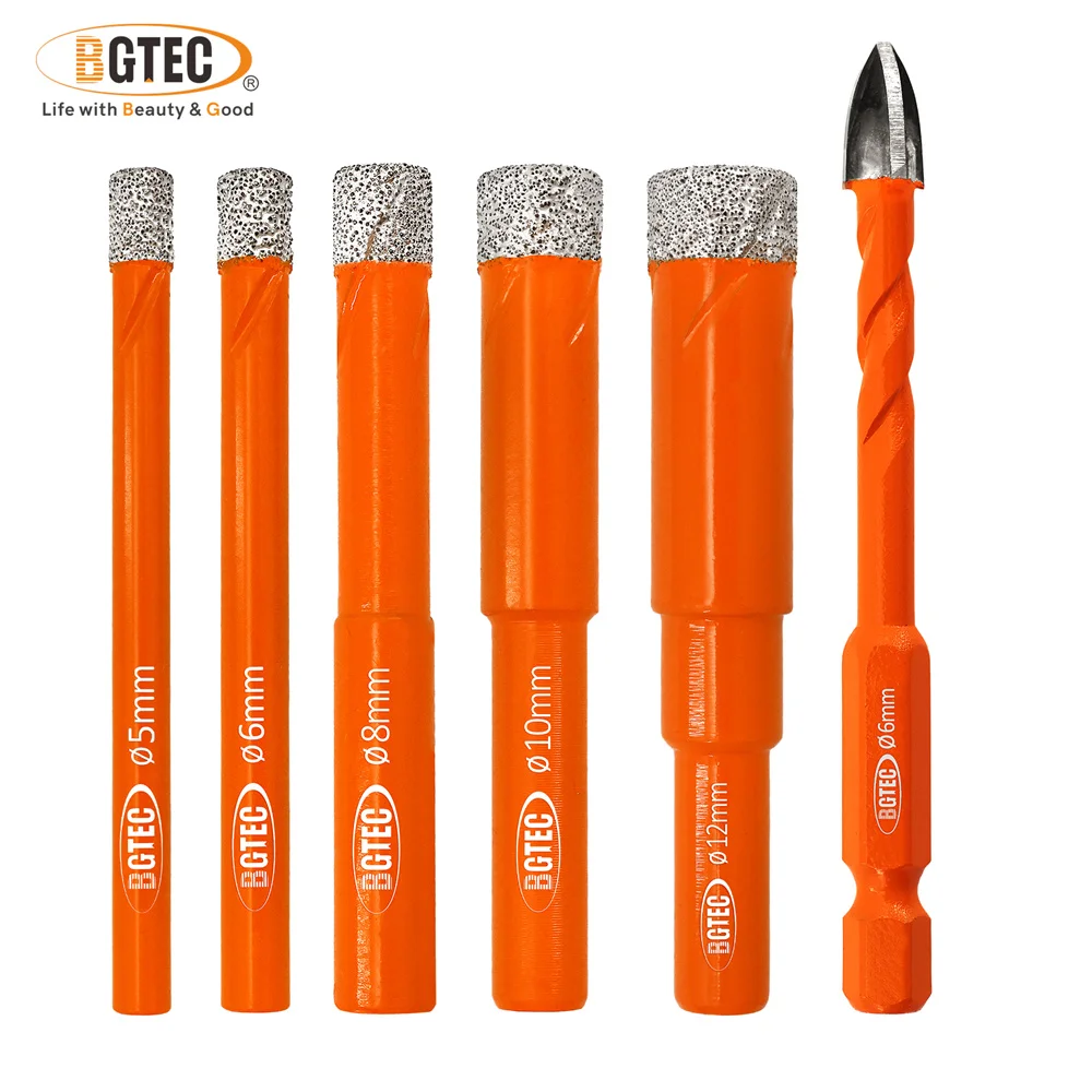 

BGTEC Вакуумная пайка сверла с круглым хвостовиком, алмазный + 6 мм, набор открывателей для отверстий, быстросъемный хвостовик для керамической плитки, фарфора, мрамора
