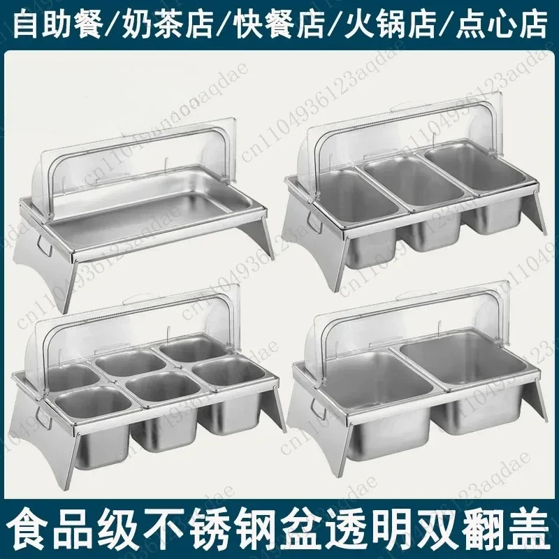 304 Stainless Steel Kitchen Seasoning Box Flip Lid Braised Vegetables Stall Box Display Rack Ice Powder Fruit Cutting Box