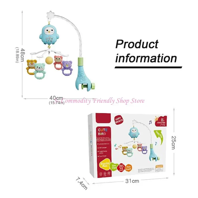 لعبة معلقة لسرير الأطفال المحمول بموسيقى حضانة الأطفال 85AE مع خشخشة دوارة بصوت مهدئ #6