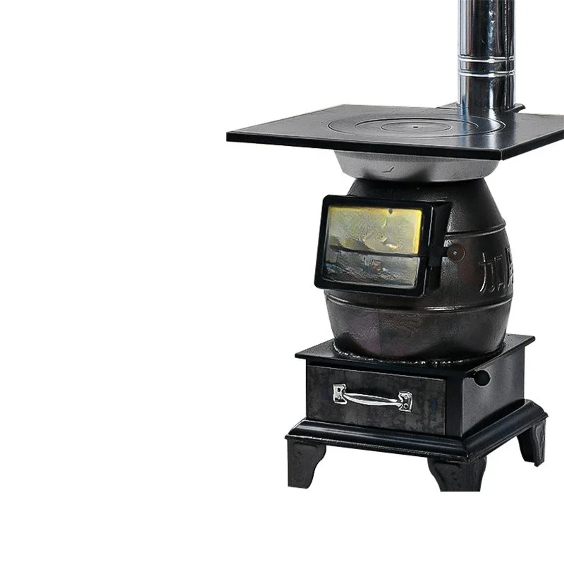 

Cast iron household heating furnace, old-fashioned rural dual-use wood burning heating furnace, coal-fired coal baking furnace