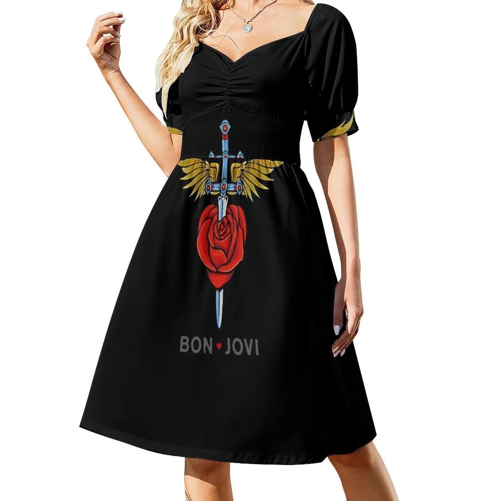 Women's Streetwear Party Dress Trendy Print Club Clothing For Female Music Jovi Band 80S Bon Jon Guitar Womens Dresses