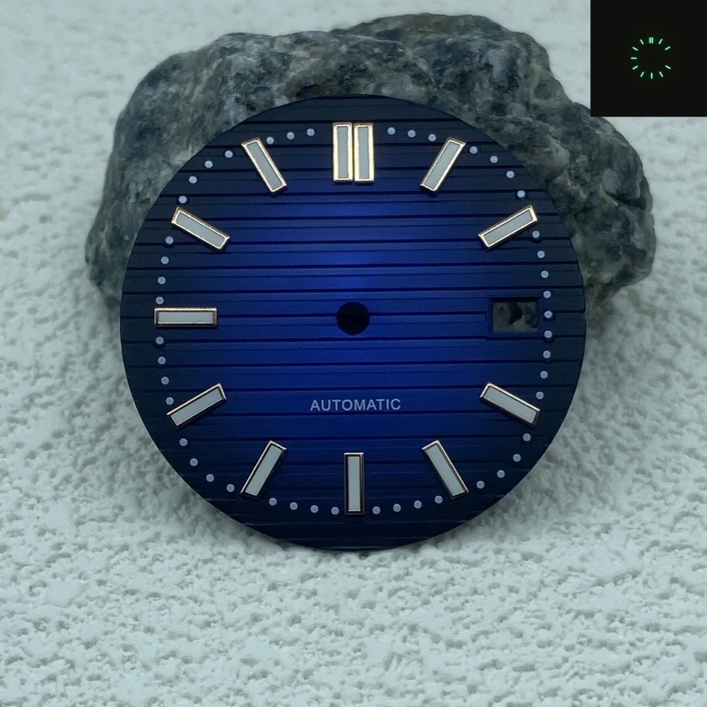 Accesorios de reloj con esfera S de 30,5mm, fideos con letras Nautilus tachonados, esfera de calendario luminosa verde para movimientos NH35/NH36