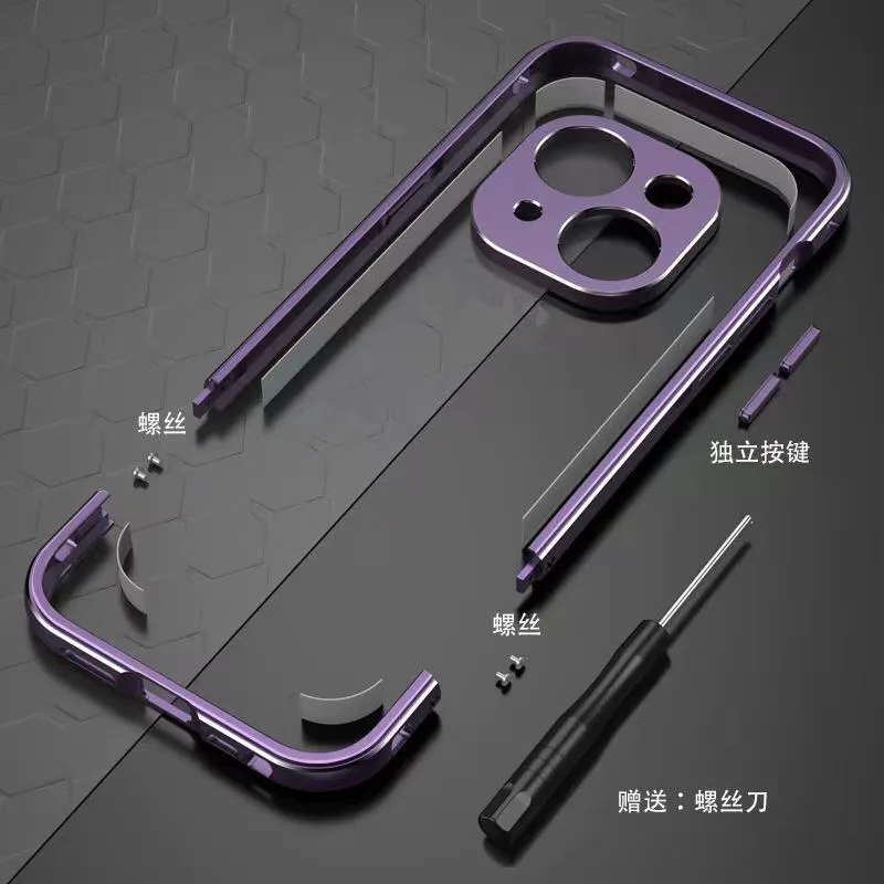 Image of Ultradünne, stoßfeste Schrauben-Metallrahmen-Abdeckung für iPhone 17, 16, 15, 14, 13, 12, Pro Max, Aluminium-Stoßstangenhüllen mit Kameraschutz