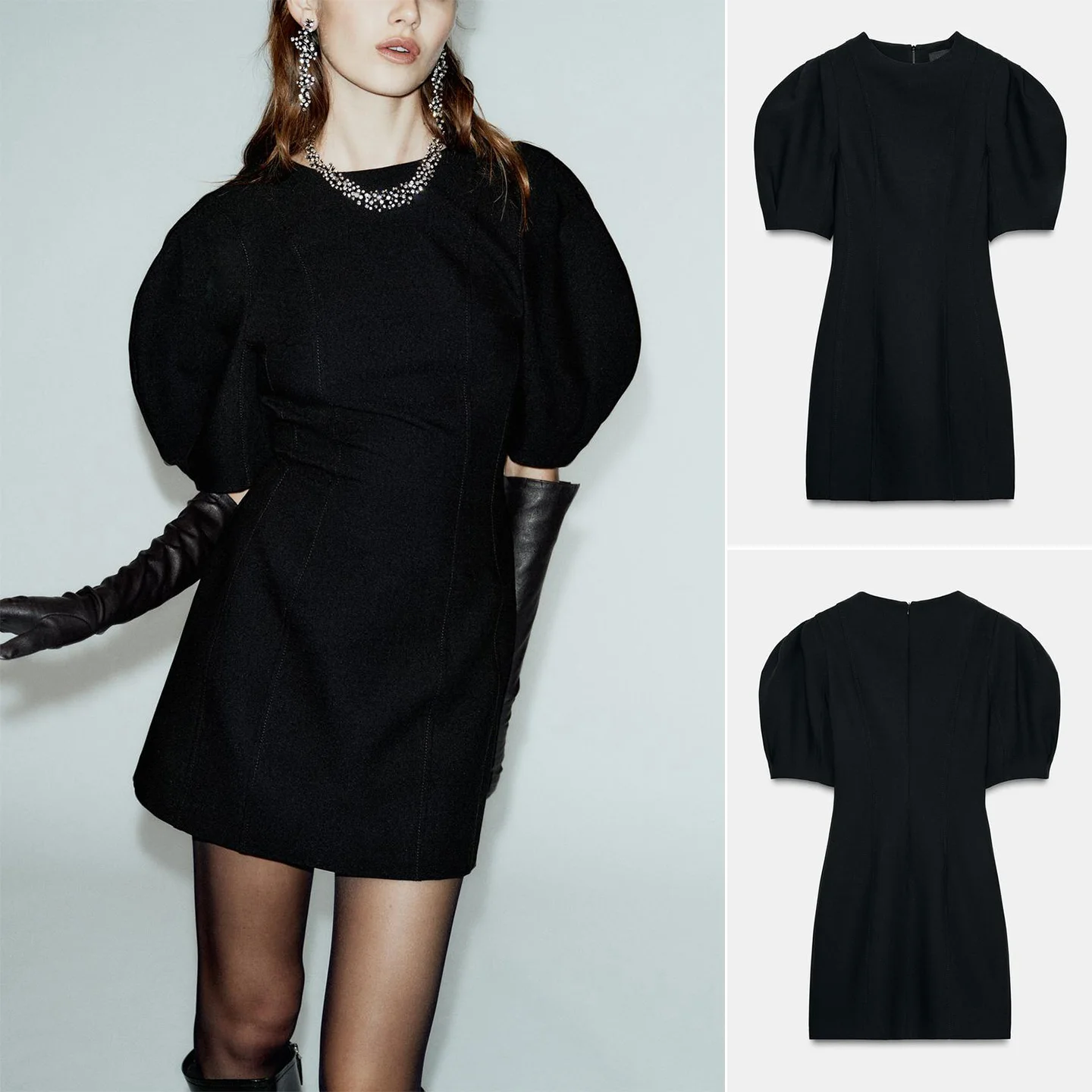 Inverno novo feminino hepburn sle ort sve redondo ne bolha sve ort dr linha de costura decoração ci commute dr