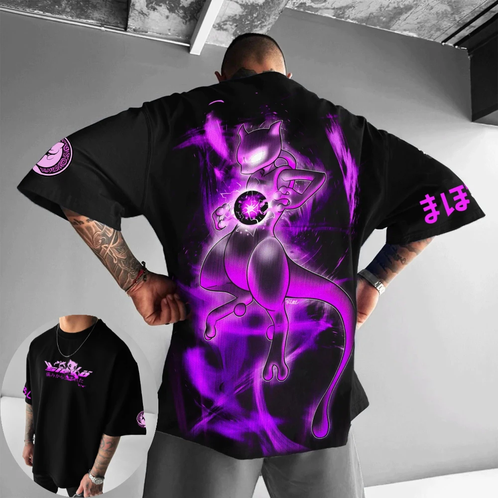 

Мужская и женская футболка с изображением покемонов, футболка с изображением Мьюту, новая летняя и весенняя футболка для мальчиков, с короткими рукавами, для всей семьи.