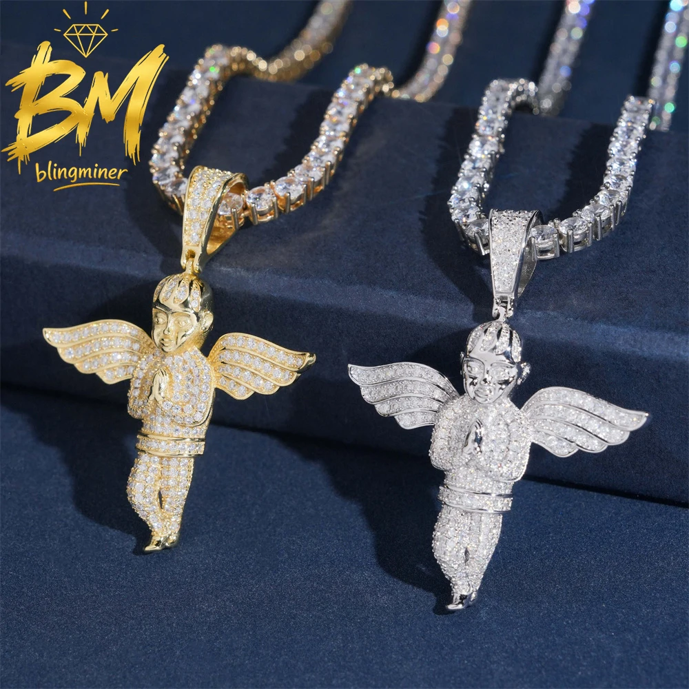Blingminer Bling Angel VVS Moissanite Pendant For Men Women S925 Silver Pendants Jewelry Pass Diamonds Tester GRA Free Shipping
