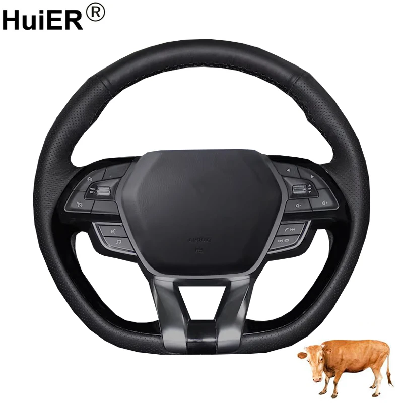 Cow True Leather Hand Sewing Car Steering Wheel Cover for Changan CS95 2019 - 2023 Braid on Steering-wheel Wrap