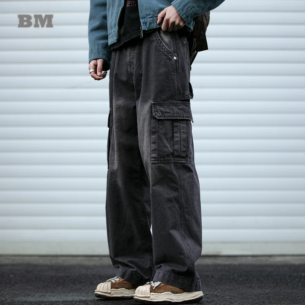 

Mens American Vintage Cargo Pants Heavyweight 100% Cotton Enzyme Washed Straight Leg Premium Casual Streetwear Trendy Trousers