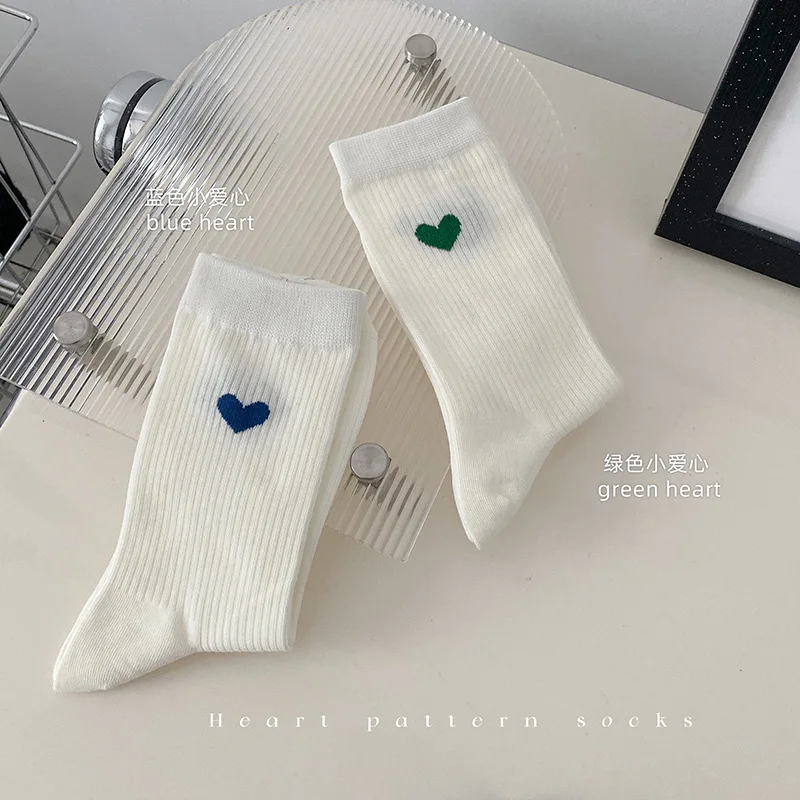 Socks Women Spring Summer Thin Female Love Heart Print Cotton Socks For Girls Gift Cute Kawaii Black White Sox Street Fashion