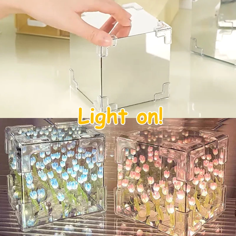 diy-手作りランプクリエイティブチューリップミラー装飾ライトカップルフラワーギフト屋外ポータブル-edc-ツール