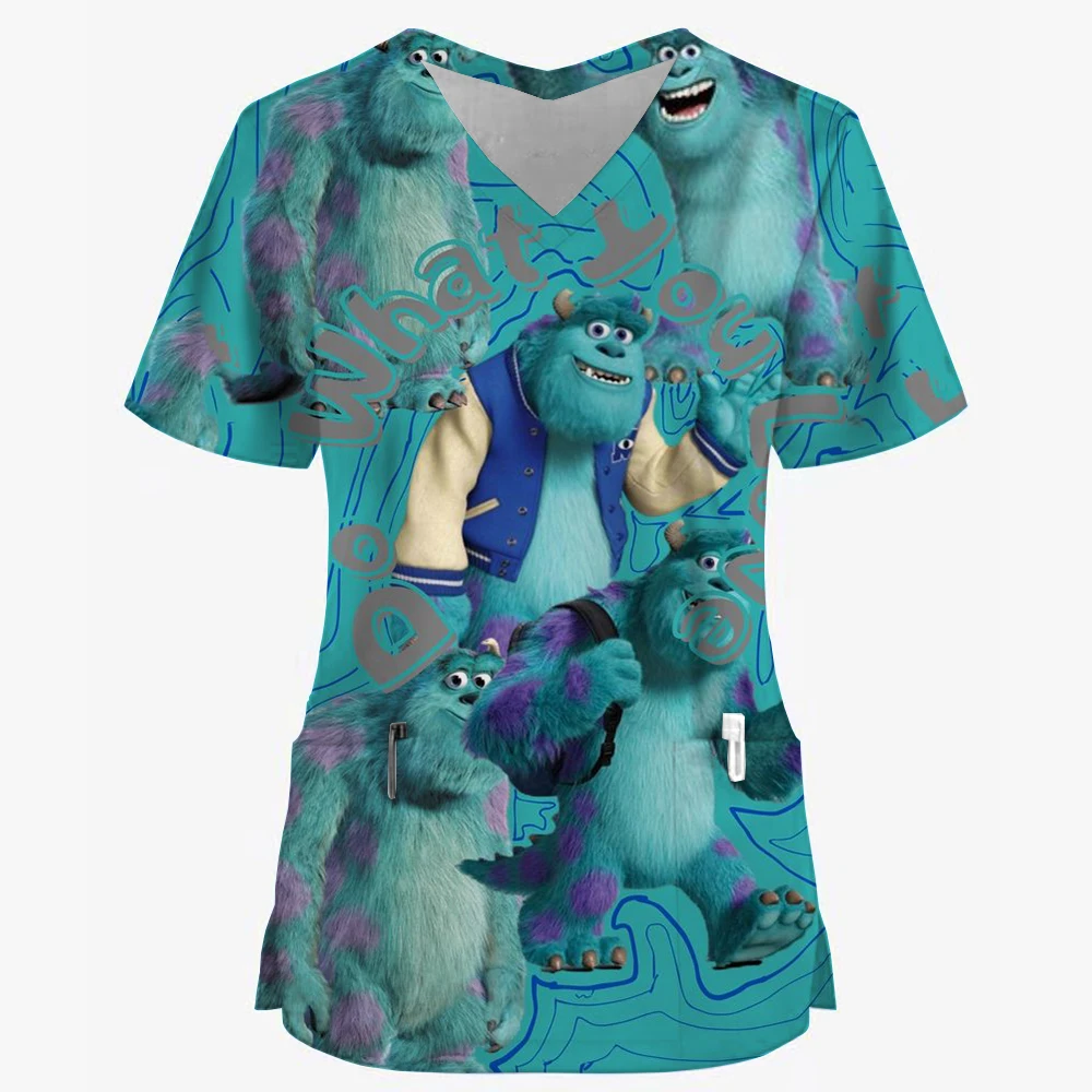 Surgical Uniforms Woman Disney Toy Story print Surgical Uniforms V-Neck Short Sleeve Patch Pocket Women's Scrub Medical Clothes