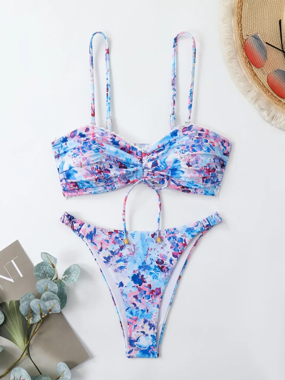 2026 Trekkoord Sexy Bikini Vrouwen Twee Stukken Gedrukt Badpak Vrouwelijke Strand Badmode Zwemmen Zwemmen Badpak Zomer
