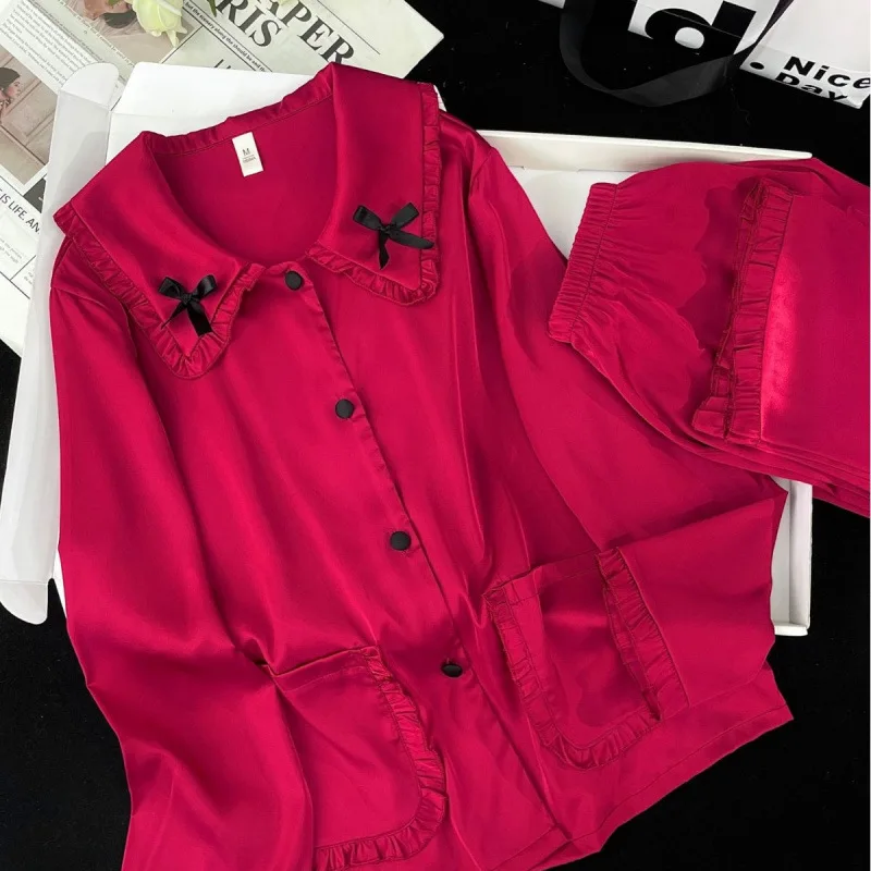 

Женский пижамный комплект с длинными рукавами, домашняя одежда, новая летняя шелковая атласная пижама, сексуальный ночной костюм