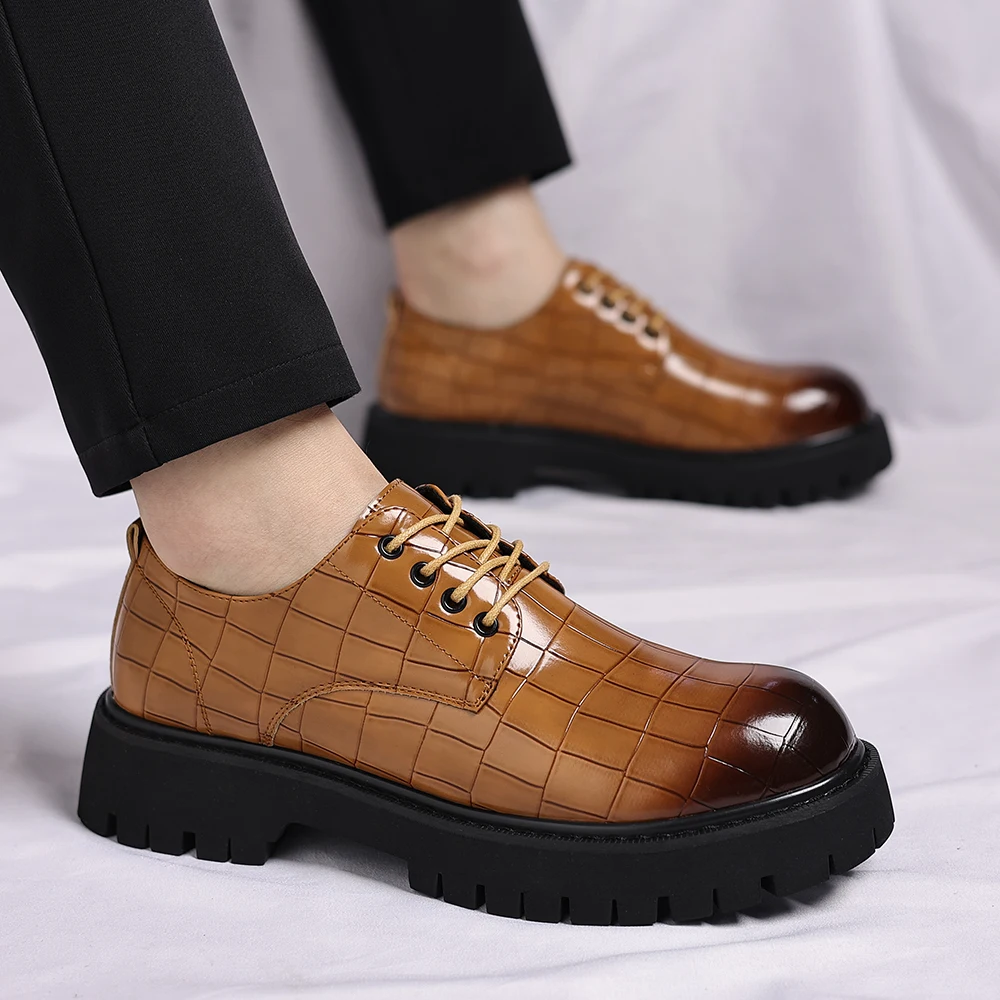 

Mens Comfortable Leather Sneakers British Thick-soled Business Leather Shoes Spring Autumn New Lace-up Oxfords Shoes Big size 48