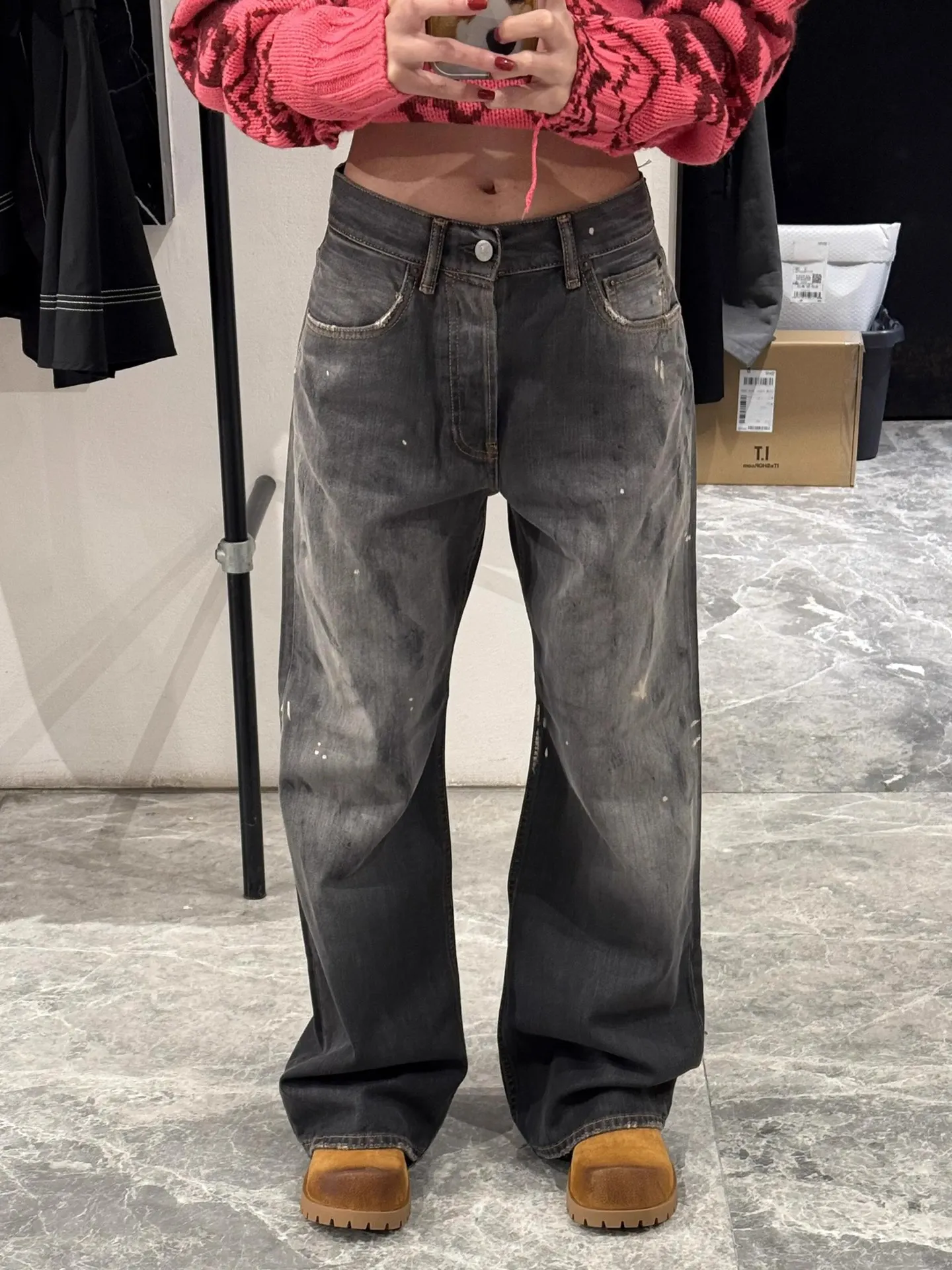 Retro Washed American Graffiti Denim Jeans Bell Bottoms Casual Daily Match for Couples Youth Loose Straight Leg Jeans