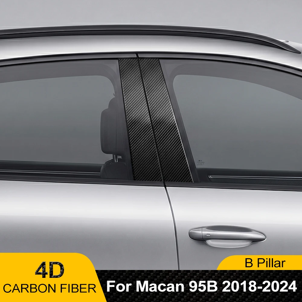 For Porsche Macan 95B 2018-2024 4D Carbon Fiber Black Auto B Pillar Protection Film Pre-Cut Car Window Column Guard Sticker