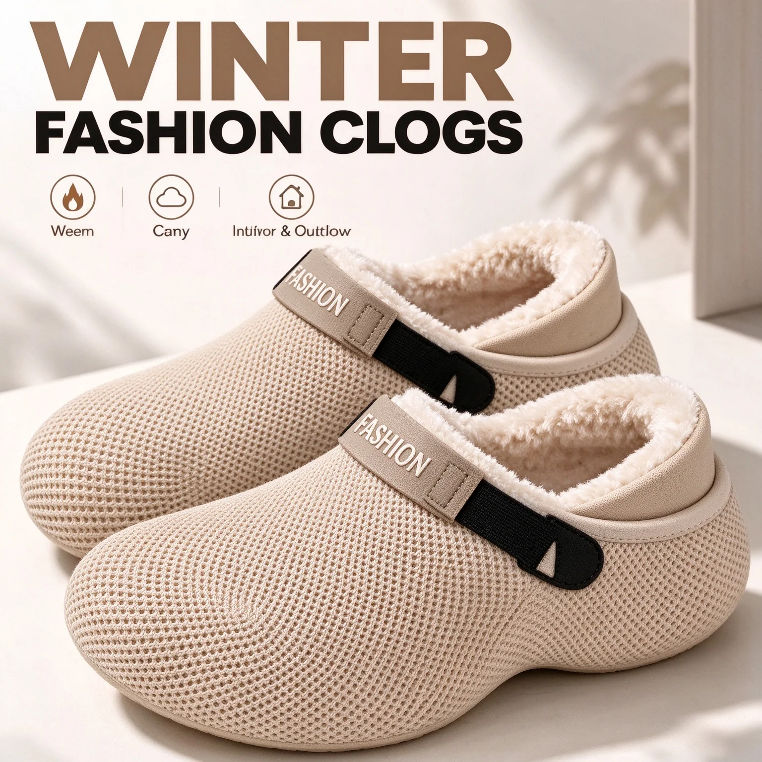 Men Women Waterproof Plush Lined Clogs Winter Warm Home Slippers Thick Sole Non Slip Indoor Outdoor Fuzzy House Shoes Footwear