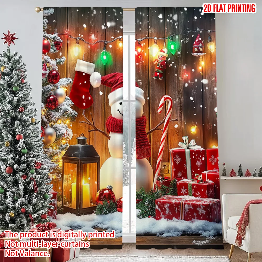 

2pcs 2D flat printing Merry Christmas Curtains Snowman Christmas tree Versatile Fabric Without Electricity Spring Party &