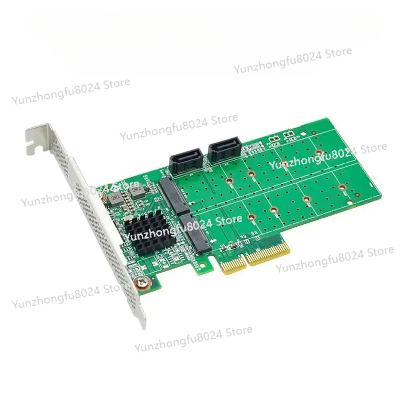 

PCIe X4 To 2-port M.2+2-port SATA Disk Array Card RAID 0/1/10 Dual Port M.2 Interface NGFF Adapter Card SSD Solid State Drive
