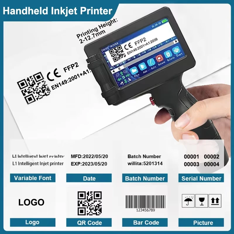 12.7mm Portable Printers Mini Handheld Inkjet Printer Text QR Code Barcode Batch Number Logo Image Date Pattern Printing Machine