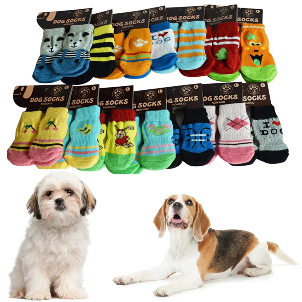 S/M/L/XL Cute Cartoon Pet Socks Warm Dogs Pet Knits Socks Anti Slip Skid Bottom Warm Puppy Soft Shoes Breathable Dog Accessories