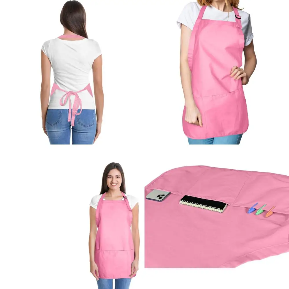 

Набор из 3 кухонных фартуков из поликоттона, длина 12 дюймов, розовые фартуки-нагрудники для ресторанов и домашнего использования