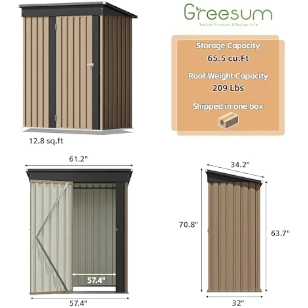5 x 3 FT Galvanized Steel Outdoor Storage Unit with Lockable Door – Rust-Resistant Backyard Shed for Bikes, Garden Tools, Pool E