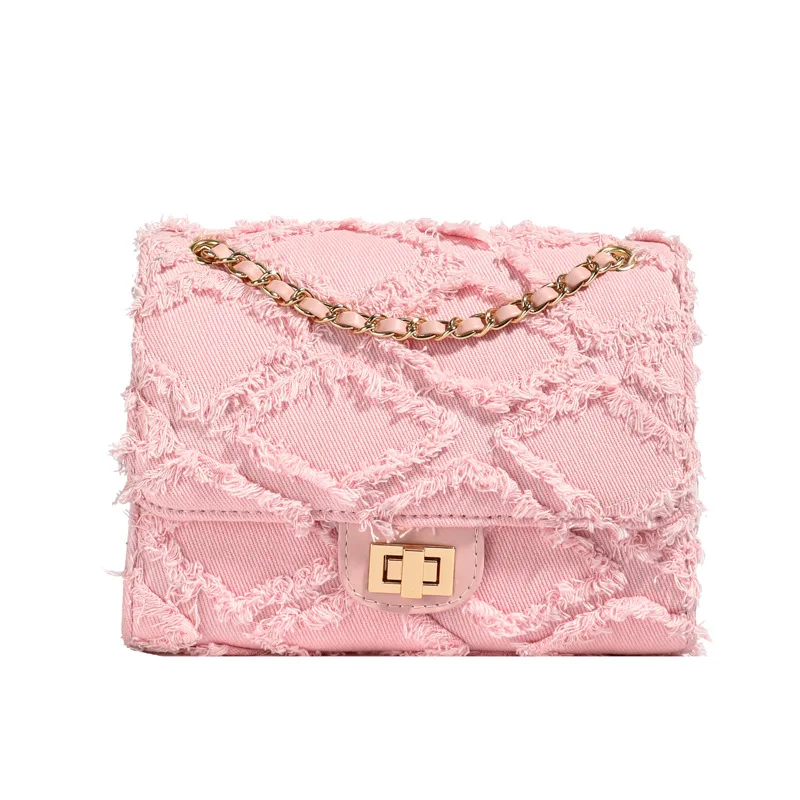 

Women's 2025 Quilted Denim Shoulder Bag Boutique Crossbody Sling Purse with Detachable Chain Strap