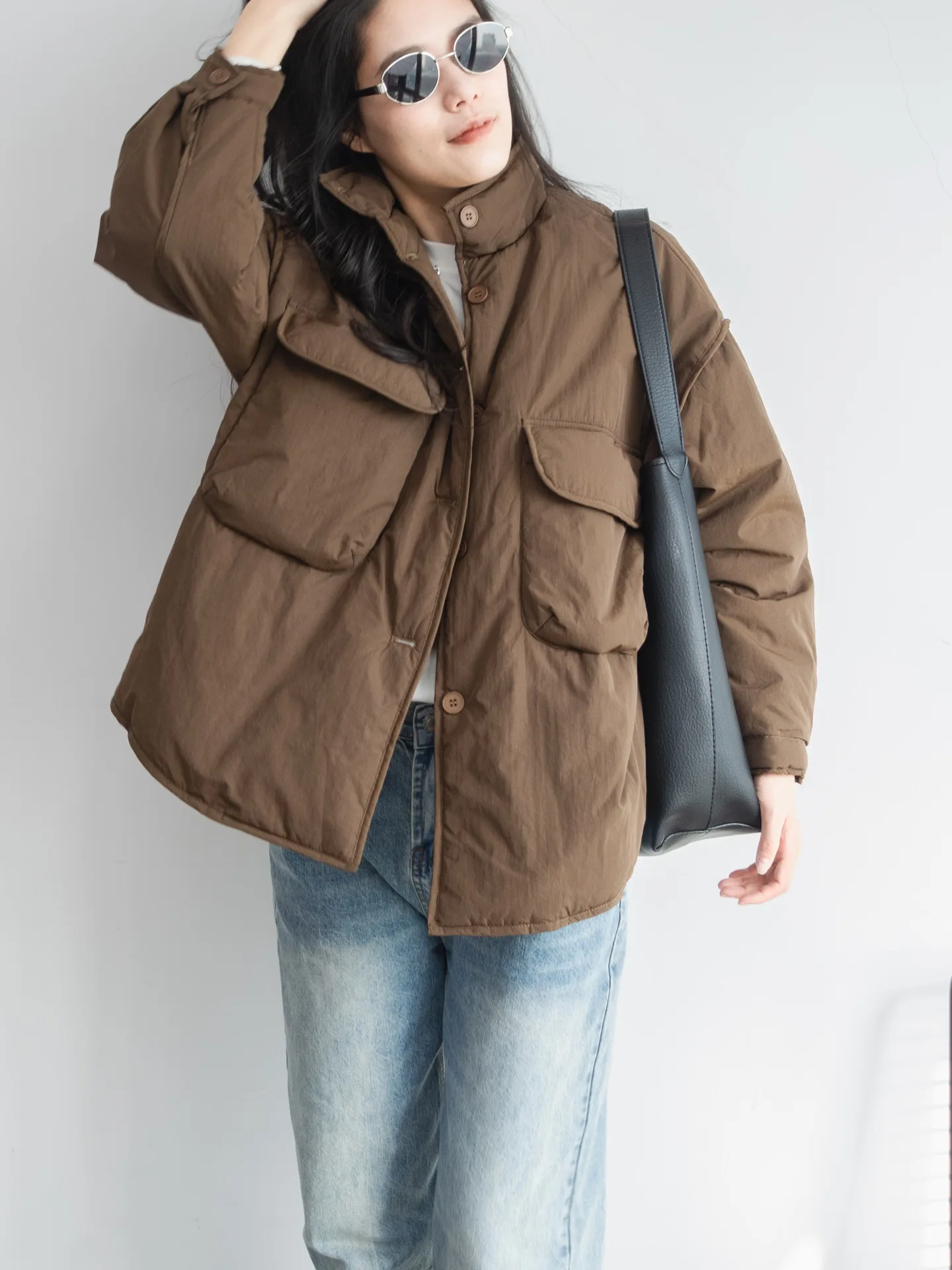 

Женская свободная хлопковая куртка с большим воротником-стойкой, теплая, легкая, осенне-зимняя верхняя одежда, модное универсальное пальто