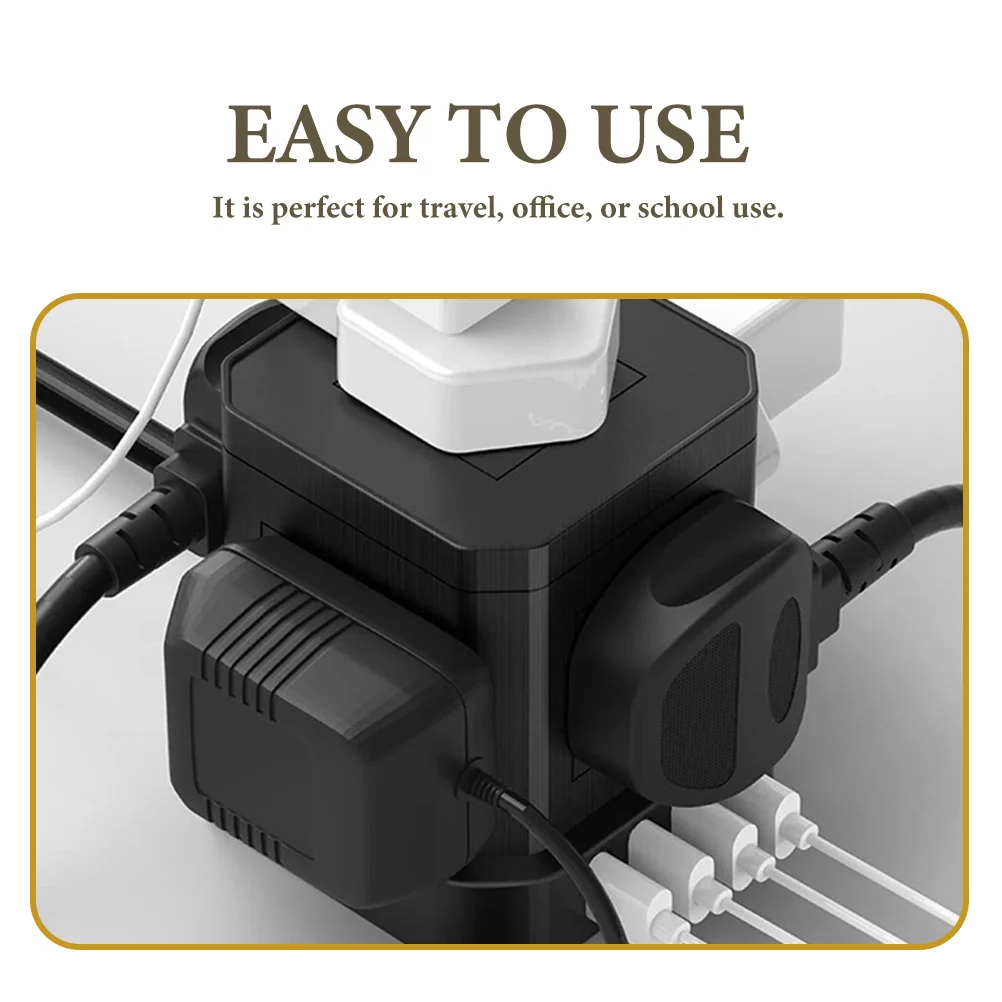 

USB Slot Multi-Outlet Power Strip Black Extension Cord 2M Flat Plug Fireproof Travel Office Charging Socket Protector