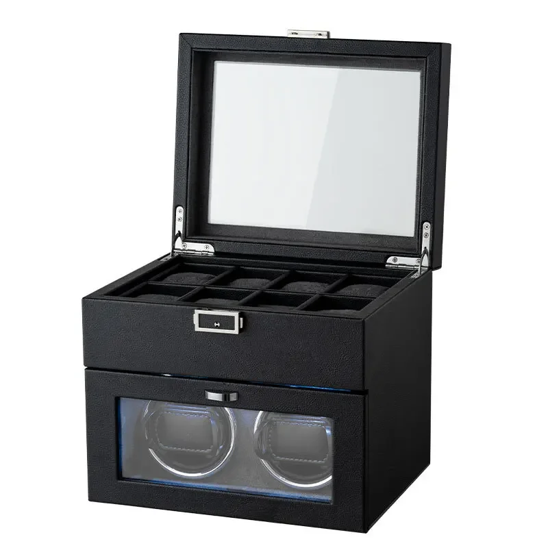 Watch Winders for Mechanical Watches Automatic Rotator Holder Double Layer Black Cabinet Storage Box Display Box Quiet No Noise