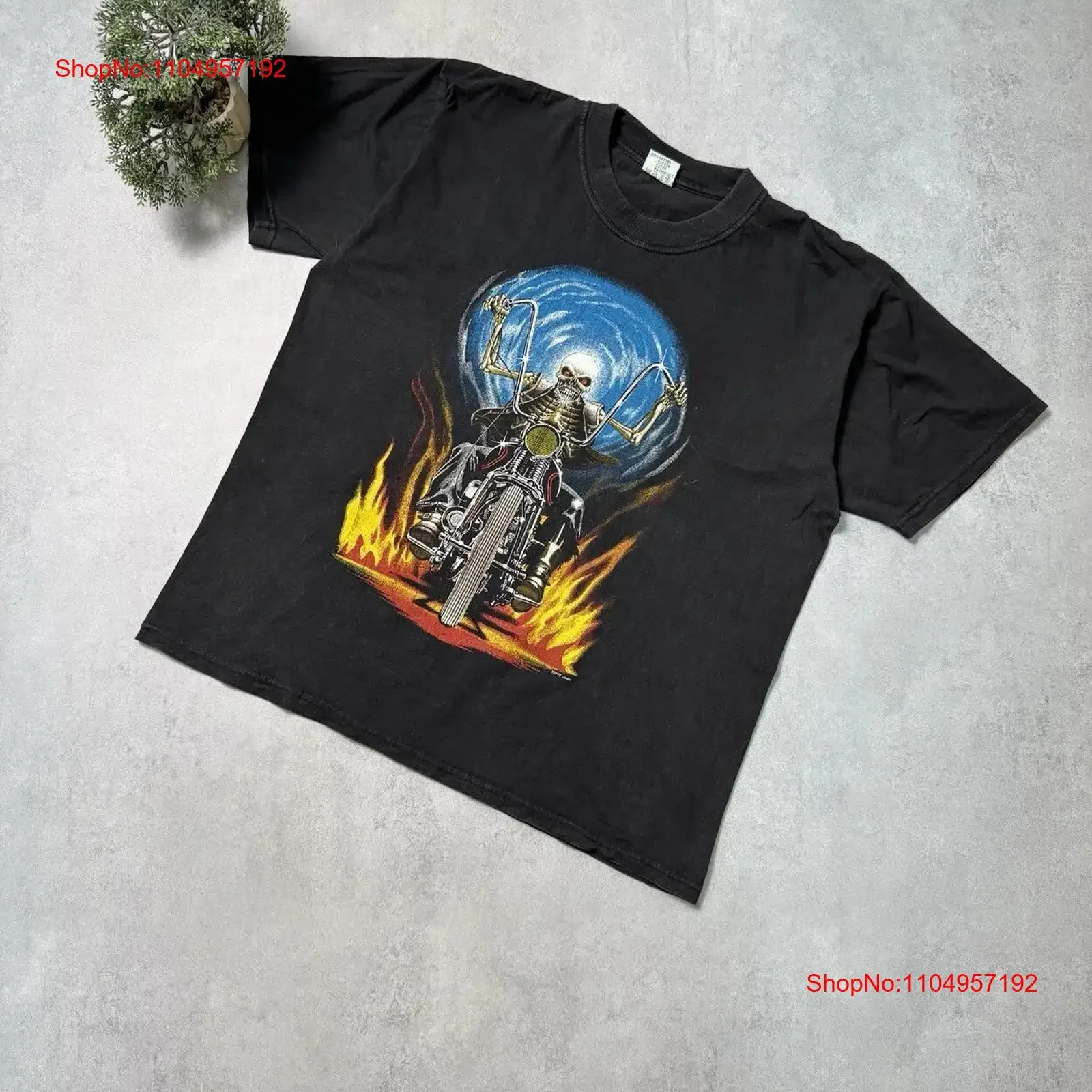 

Винтажная мотоциклетная футболка Zip It London с черепом, размер XXL, выцветшая черная винтажная стираная дизайнерская одежда, удобная