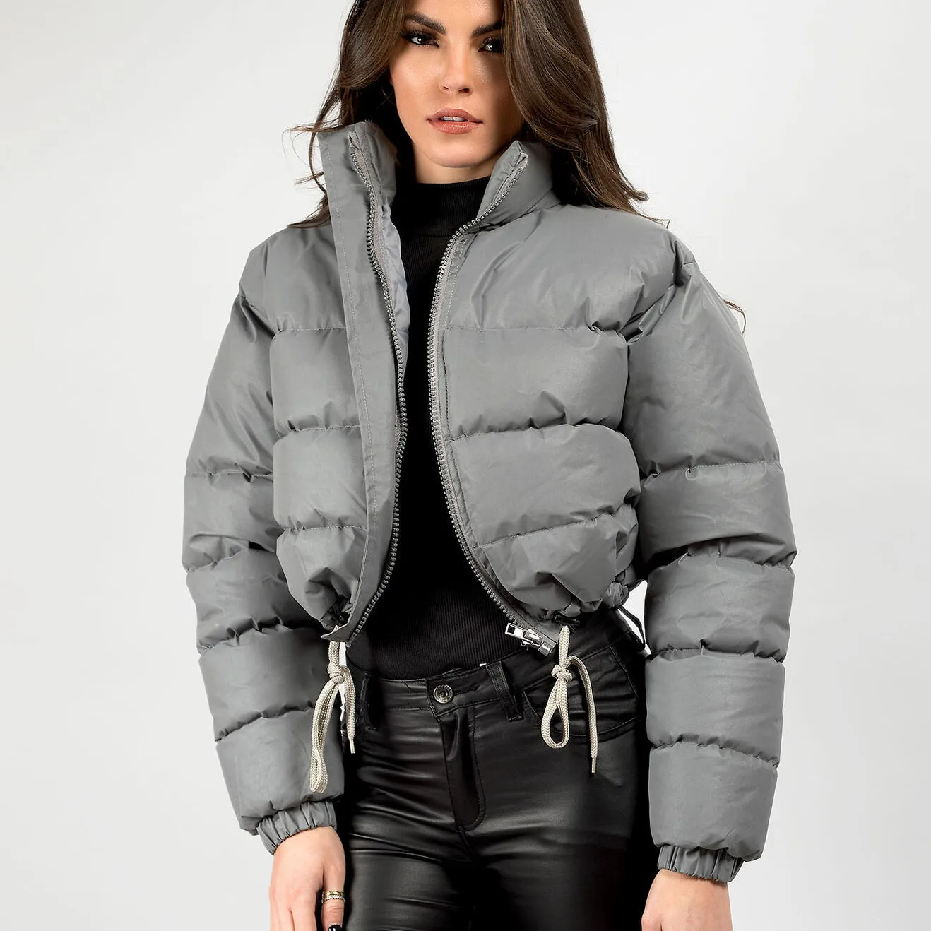 hirigin Women\'s Casual Cropped Puffer Jacket Zip Up Quilted Puffy Short Down Coat Stand Collar Crop Winter Jacket Outwear