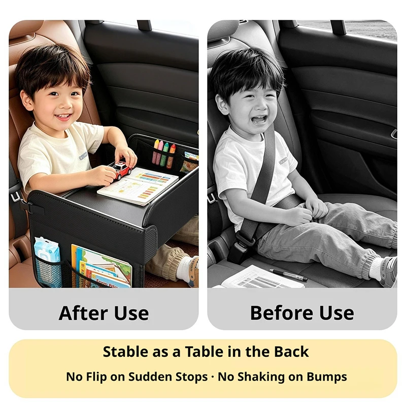 Foldable Car Table For Kids PU Leather Rear Seat Laptop Desk Ipad Table Non Slip Legs Kids Travel Dining Trays Accessories