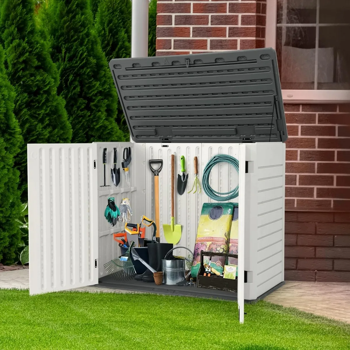 

Outdoor Resin Storage Sheds, 39 in Height Lockable Waterproof Horizontal Shed w/o Shelf，Easy to Assemble Shed Storage