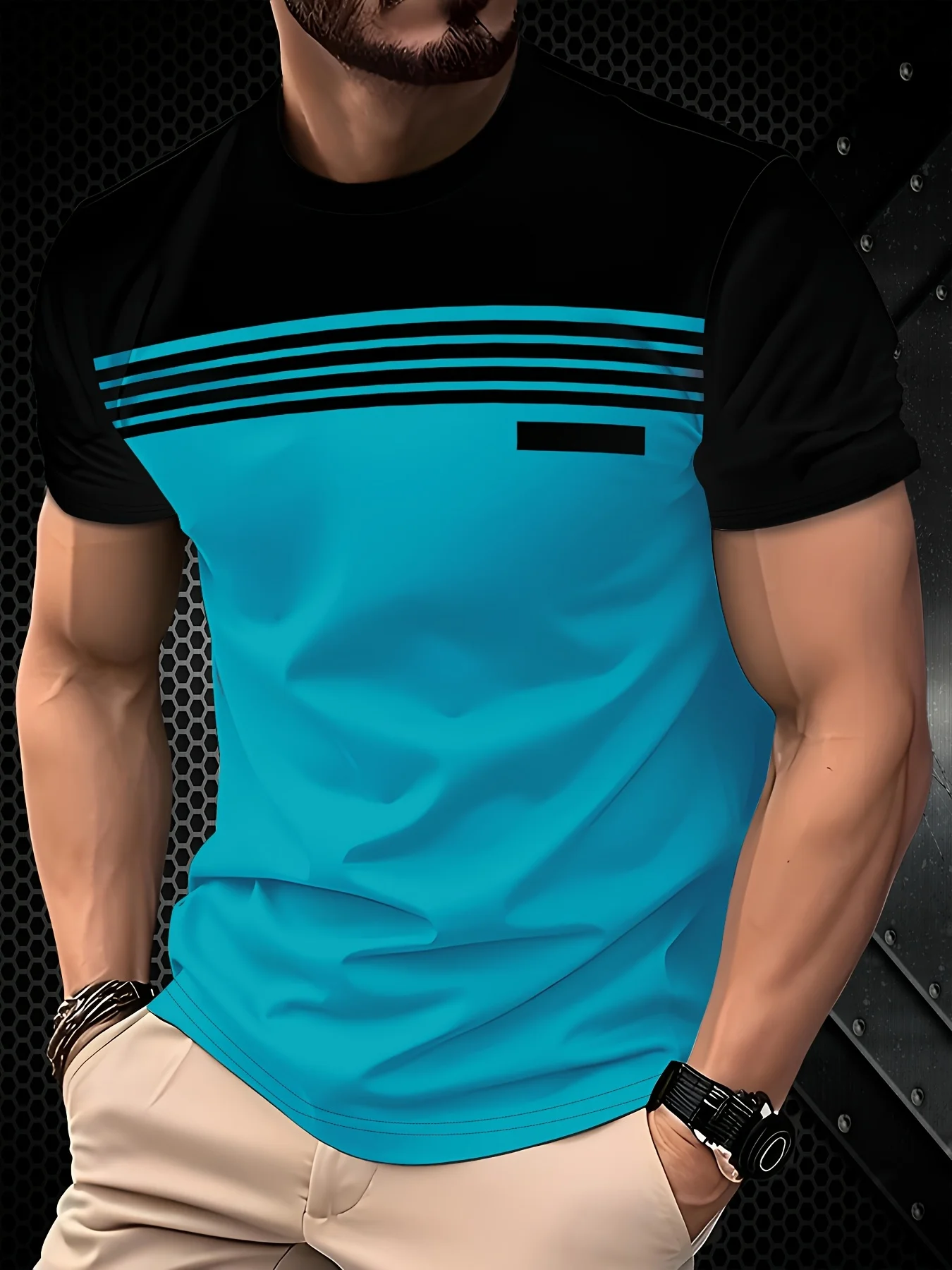 The 2025 summer new men's T-shirt features a casual, fashionable comfortable soft and breathable 3D striped pattern print image 2