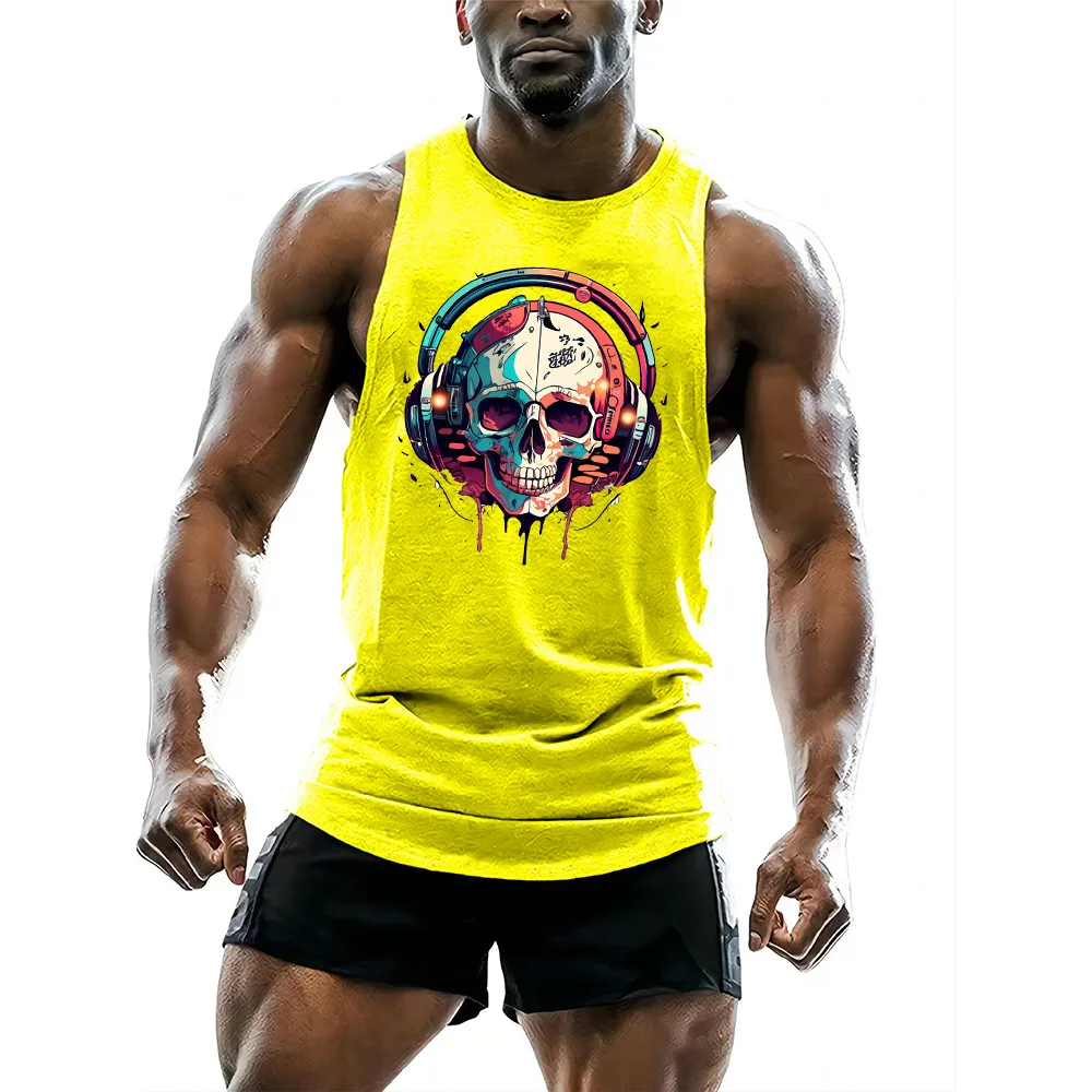 

Love sports men gym workout sleeveless vest summer outdoor casual running short sleeve shirt skull vest personality vintage tops