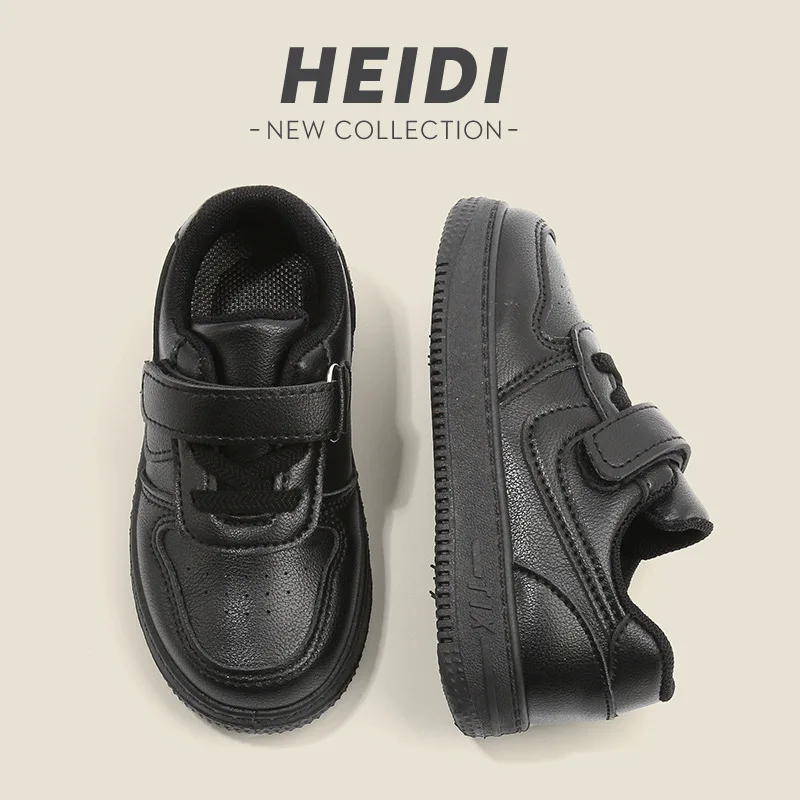 

Spring Autumn Children Sneakers Baby Non Slip Breathable Casual Shoes Boys Thick Soft Soled Black Girls Velcro Solid Color Shoes