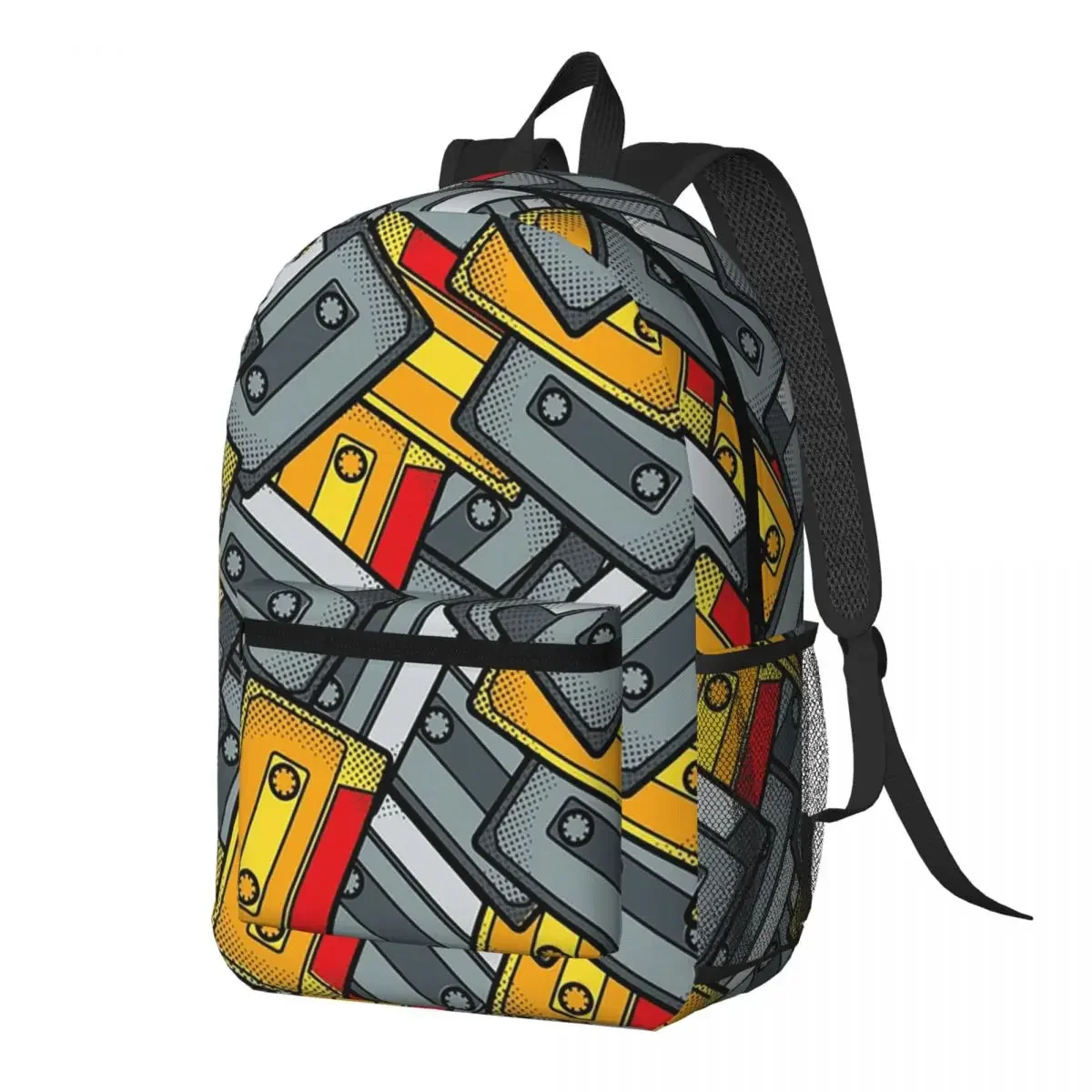Compact Cassette Cartoon Pattern Backpack Daypack Large Capacity Children BookBag School Bag Shoulder Bags for Men Women