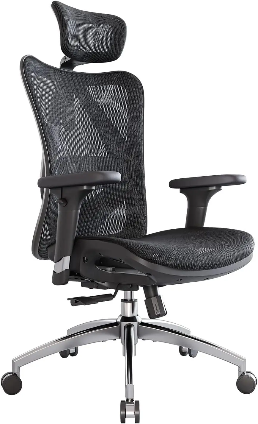 Ergonomic Office Chair with 3 Way Armrests Lumbar Support and Adjustable Headrest High Back with Tilt Function (Black)