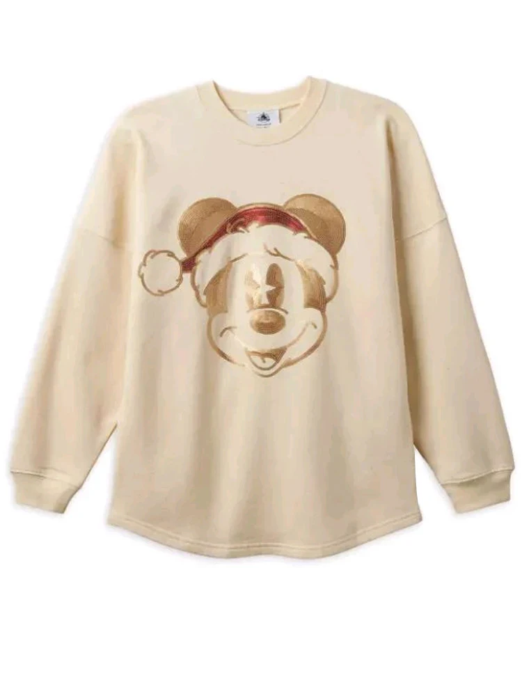 Disney Sweatshirt Anniversary Mickey Mouse Merry Christmas Cartoon Print Sequined Unisex Couple Women Long Sleeve Jumper Tops