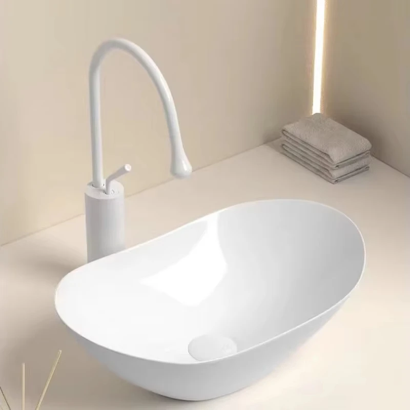 Irregular Oval Vessel Sink Cream Grey Two-tone Ceramic Wash Basin Nordic Cream Style Above Counter Bathroom Sink Artistic Counte