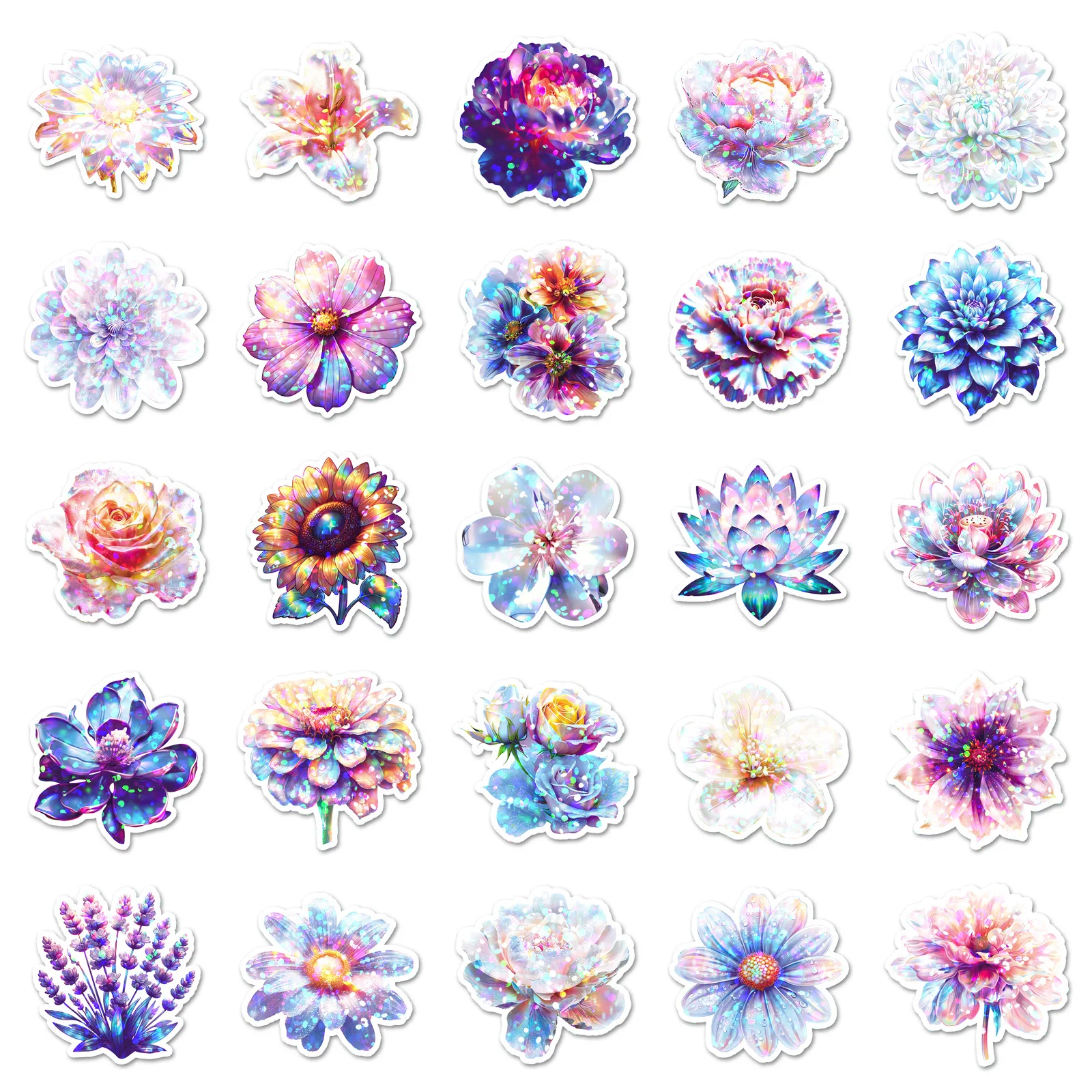 50 pçs flores coloridas adesivos à prova dwaterproof água criativo laser planta graffiti decoração diy guitarra copo de água telefone bicicleta mala brinquedo